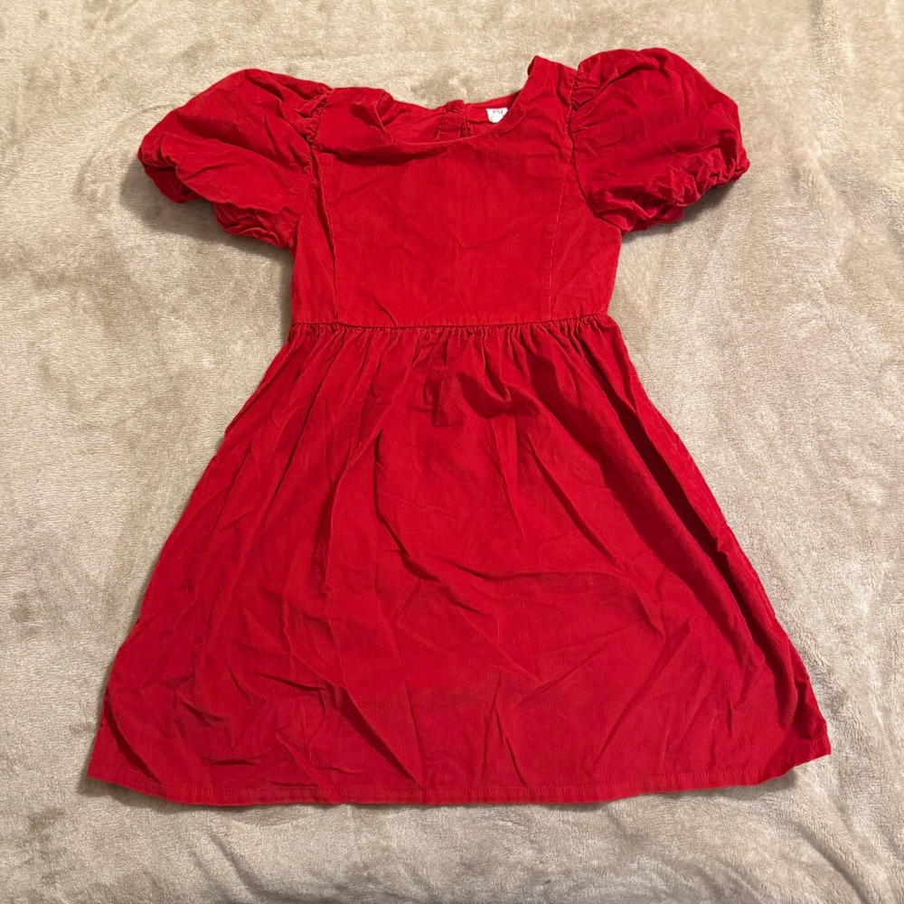 Gap Kids Girls Red Corduroy Puff Sleeve Dress Size L 10-11 Holiday